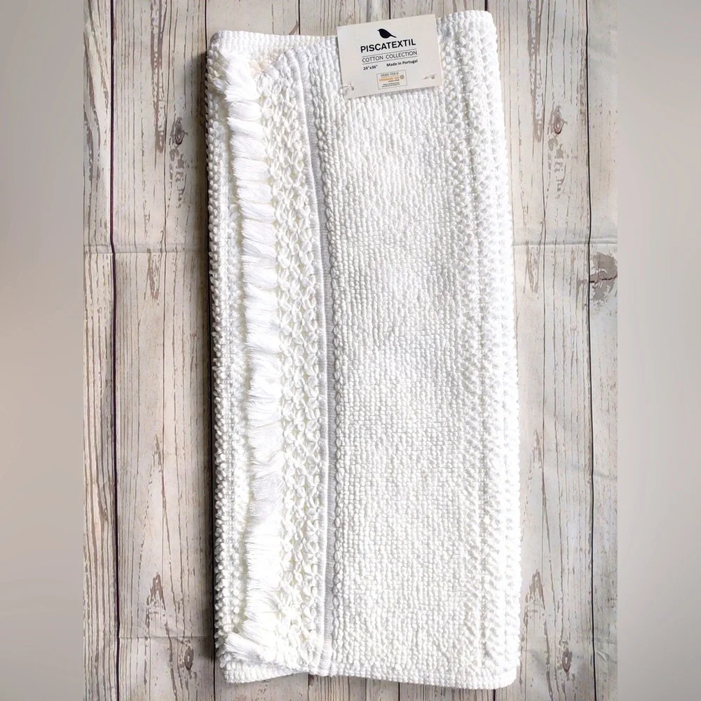 🎁Piscatextil Cotton Collection Bath Mat with Embroidery & Tassels (24